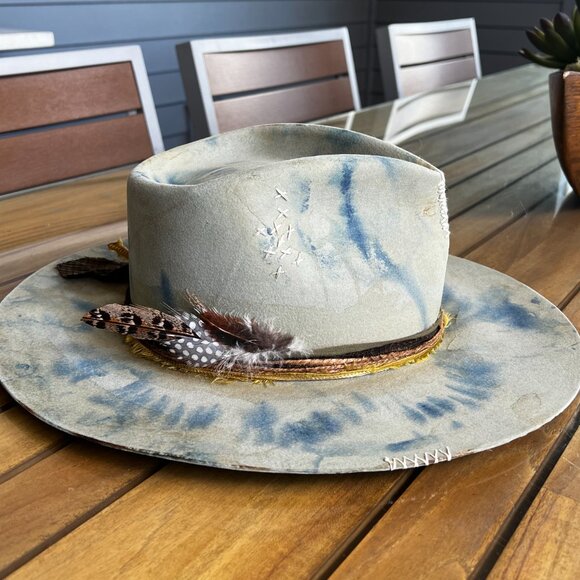 NEW Teressa Foglia Nick Fouquet felt hat grey blue flat brim 56 7 tie dye 100x main image 8
